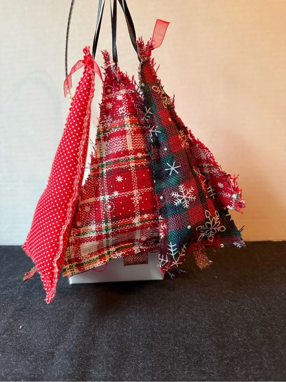 NEW 4 Ornaments Farmhouse Fabric Tree Handmade